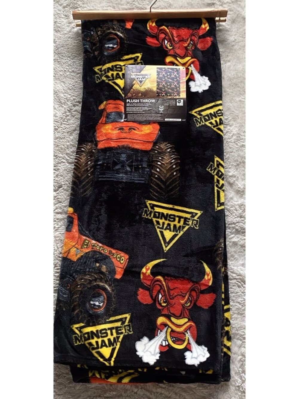 Monster Jam Soft El Toro Loco Plush Throw Blanket 50" X 70" Black NEW